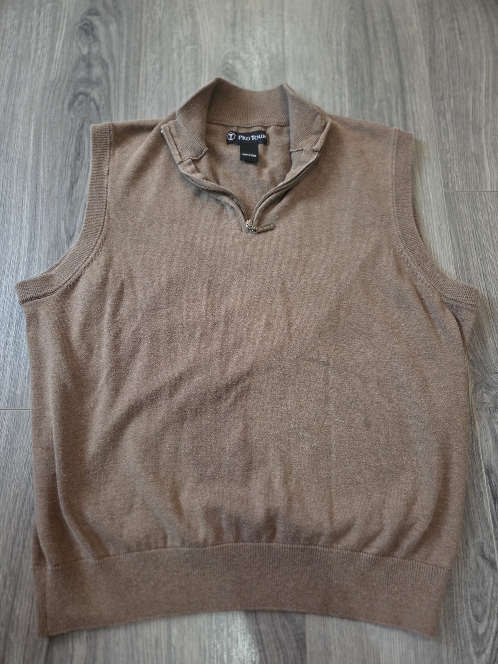 Men's PRO TOUR Brown Sleeveless Quarter-Zip Sweater Vest